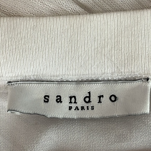 Sandro Cotton Terry Long Sleeve Top with sheer cross back White size L - Picture 10 of 13